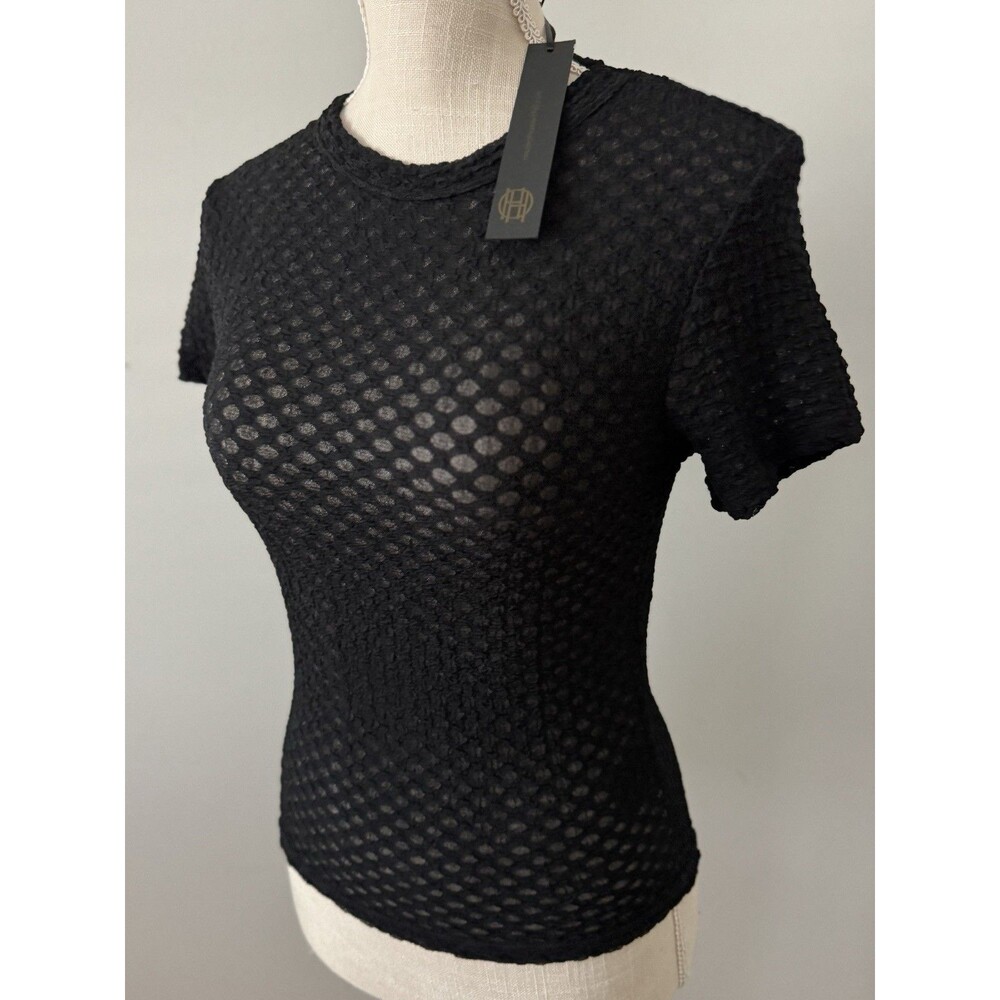 NEW House of Harlow 1960 Semi-Sheer Black Short Sleeve T-Shirt Size Small - Picture 2 of 7